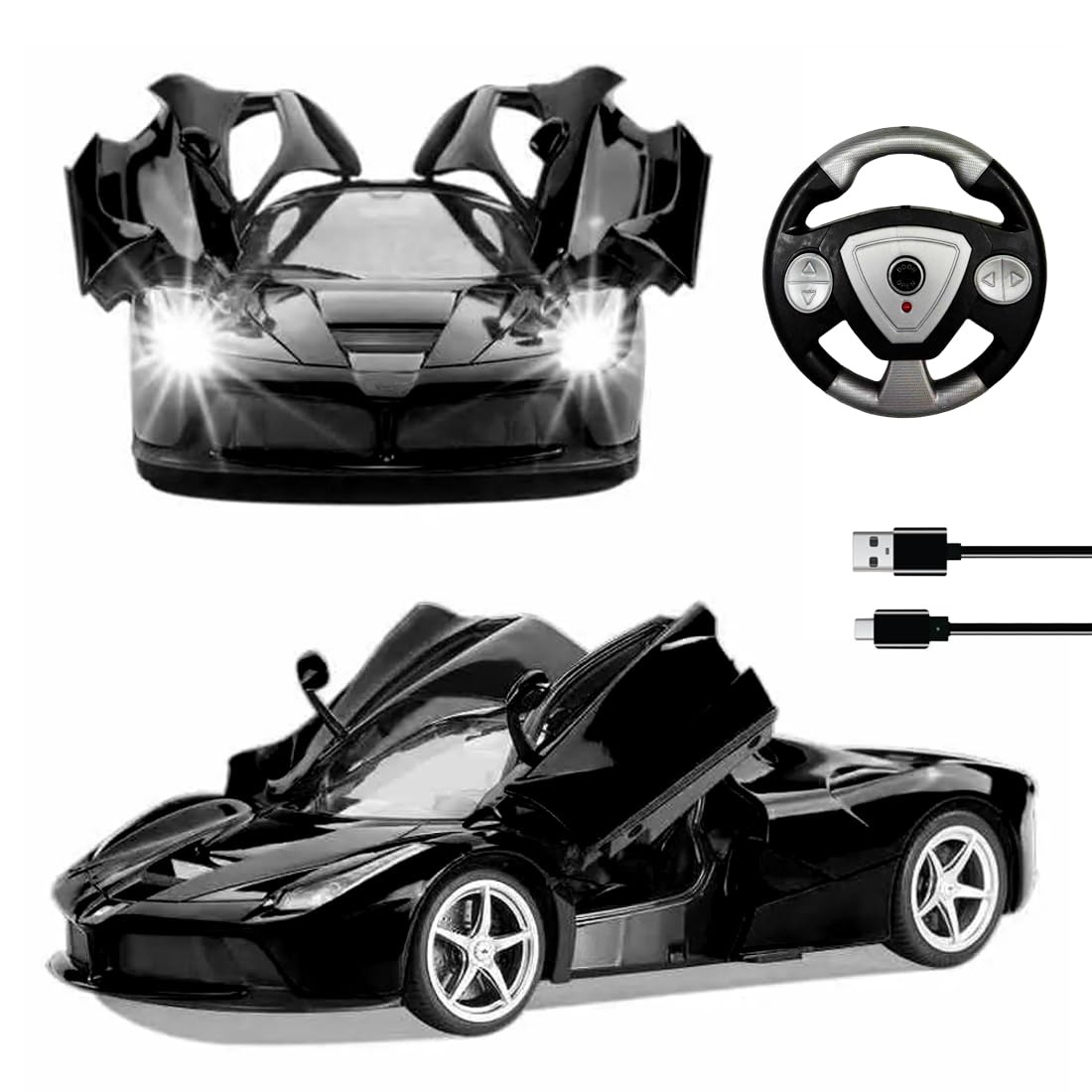 Hyper Drive RC Car Toy with LED Lights & Openable Doors