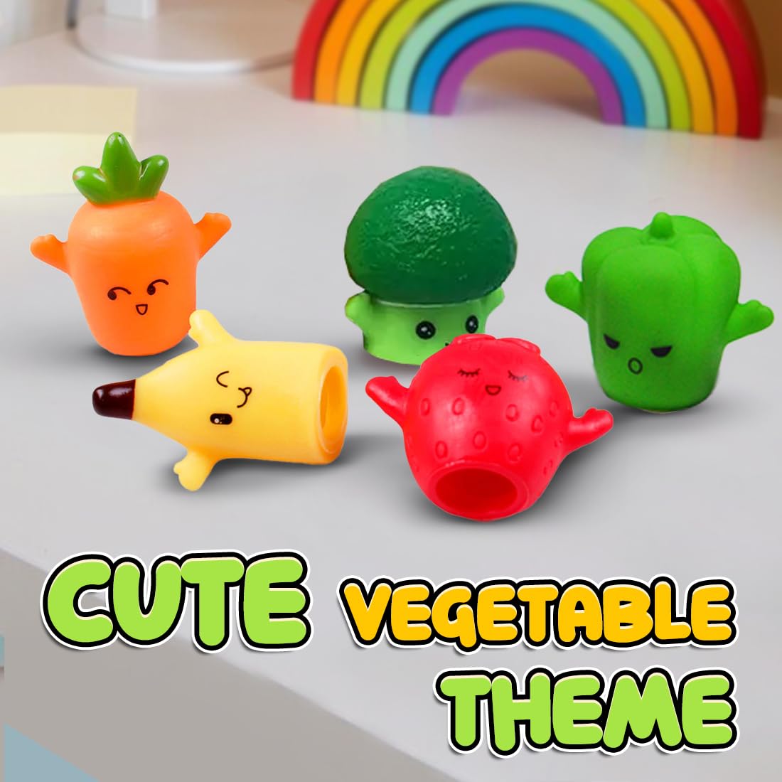 Soft & Squishy Finger Puppets Set (Fruits & Veggies, 5 Pcs)