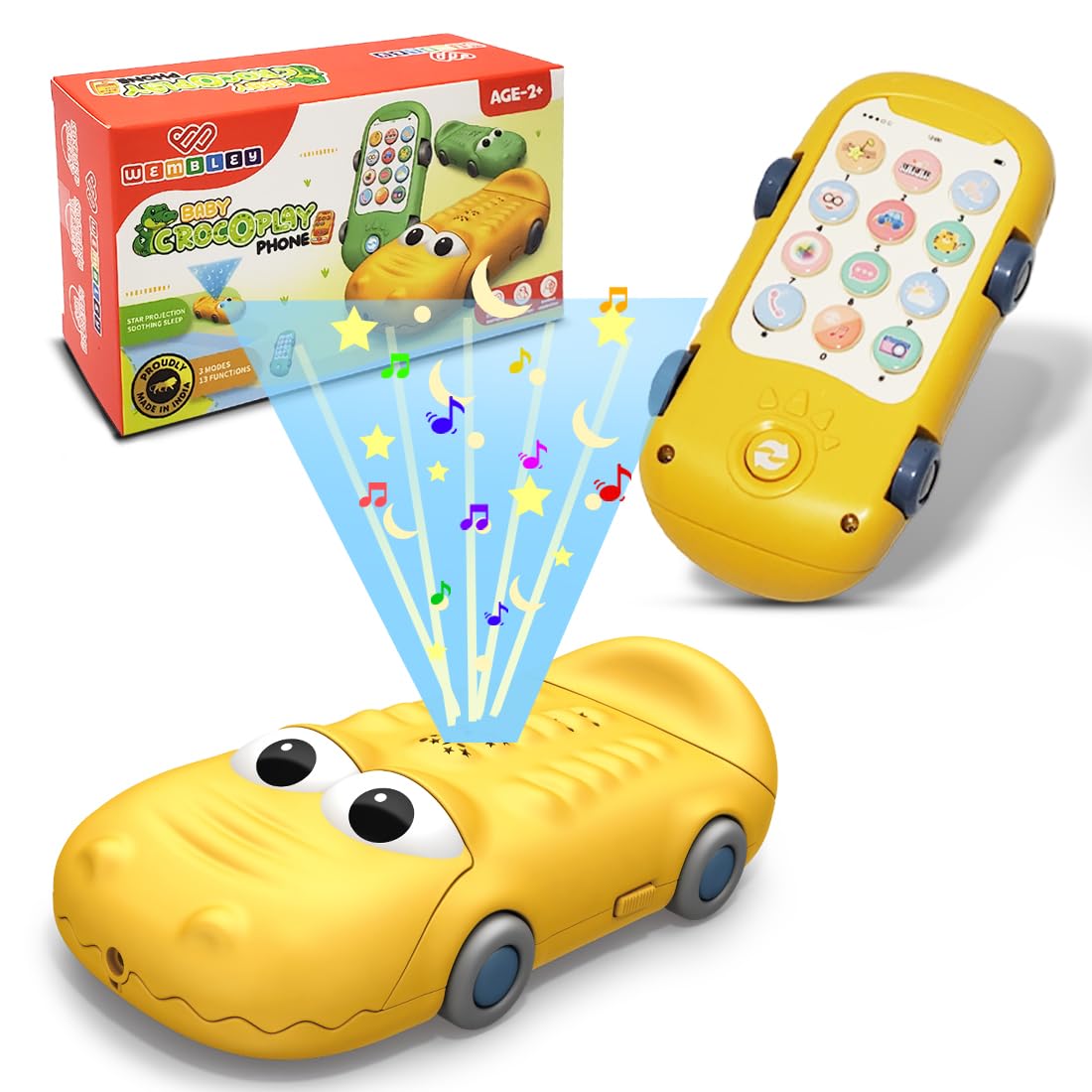 Crocodile Themed Functional & Educational Projection Toy Phone (Yellow)