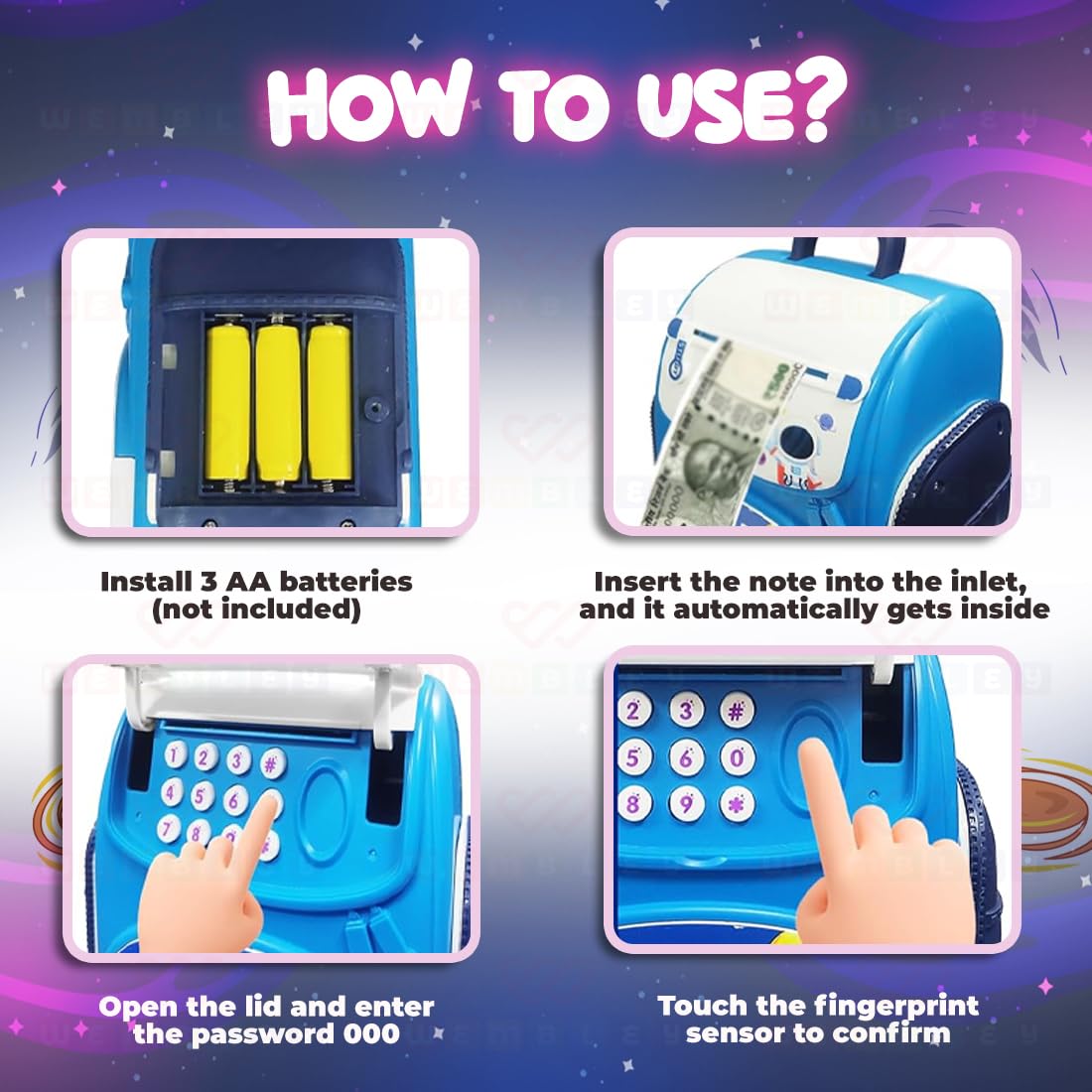 Backpack Style ATM Piggy Bank for Kids (Space Themed)