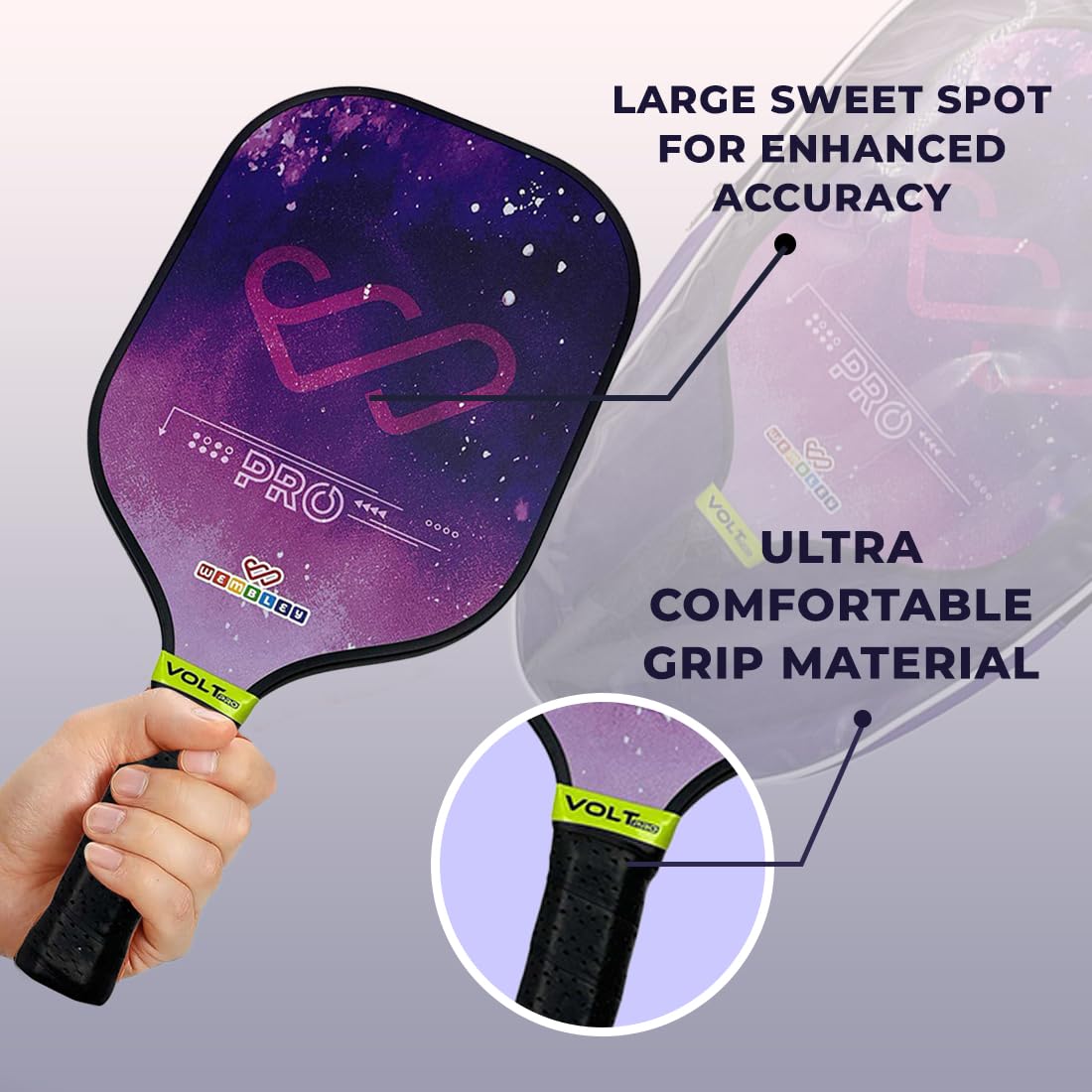 Sturdy & Lightweight Pickleball Paddle Set with Anti-Slip Grip (Purple)