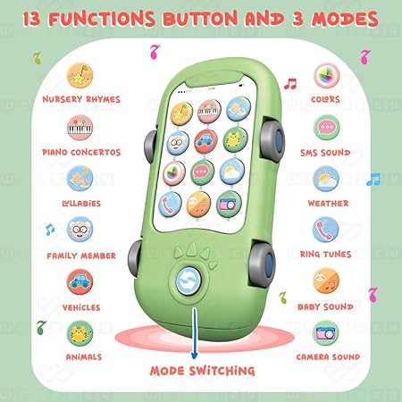 Crocodile Themed Functional & Educational Projection Toy Phone (Green)
