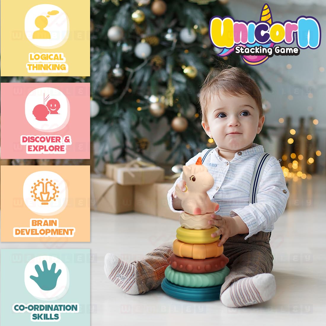 Stacking Baby Bath Toys (6 Rings with Unicorn)