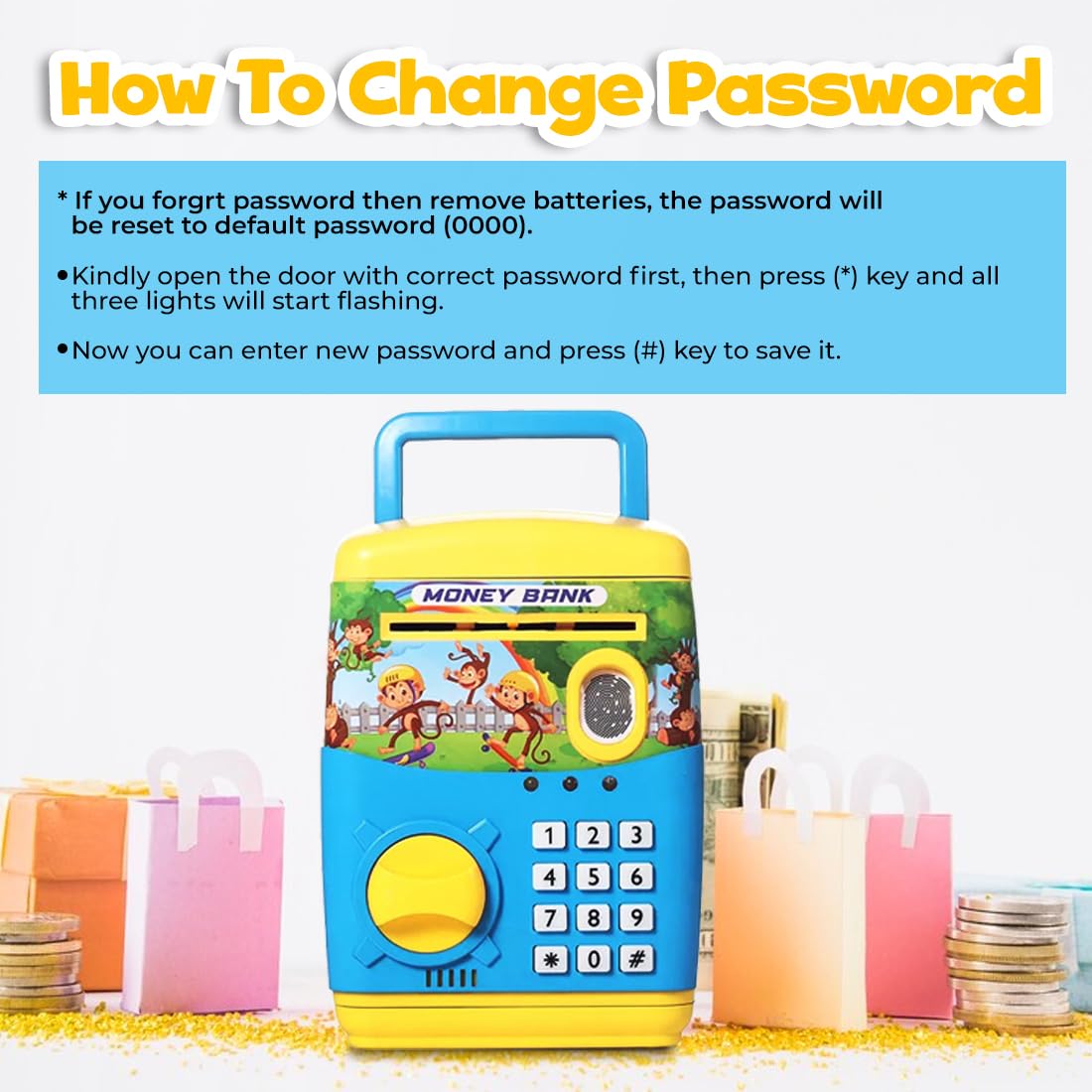 Money Saving ATM Piggy Bank for Kids with Finger Print Sensor