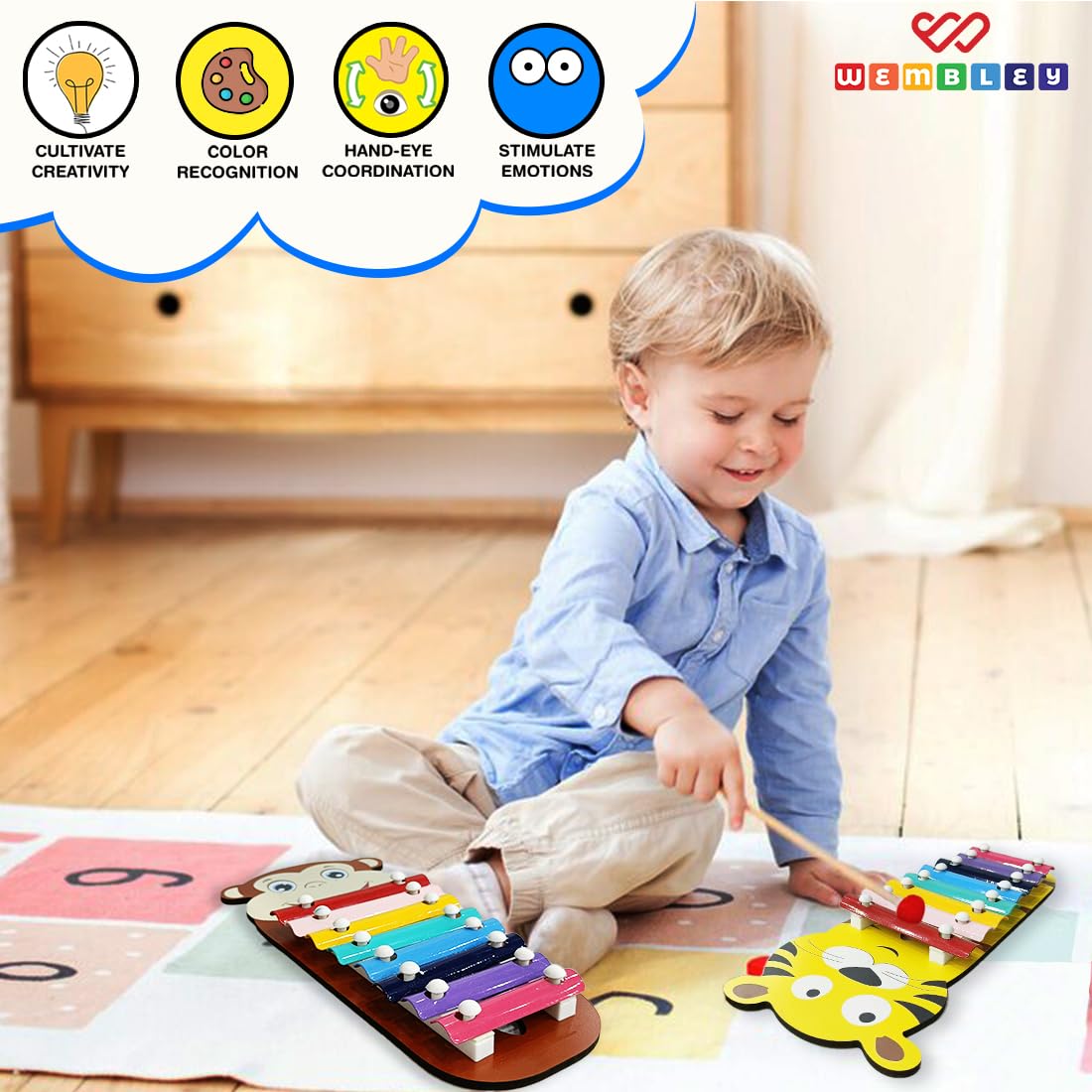 Monkey Themed Wooden Preschool Xylophone Piano with 2 Mallets