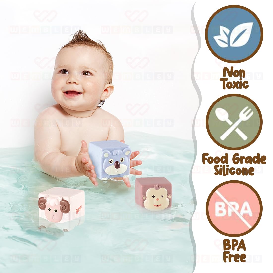 Squeezable Floating Animal Soft Baby Bath Toy Set 6 Pcs