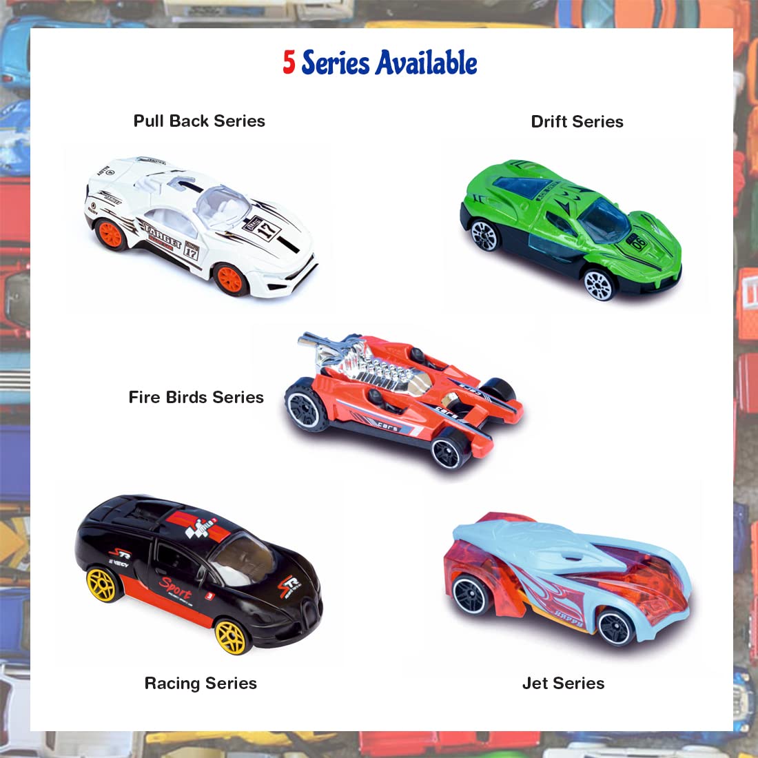 Set of Mini 1:64 Scale Die-Cast Free Wheel Toy Cars (Assorted Colors, 5 Pcs)