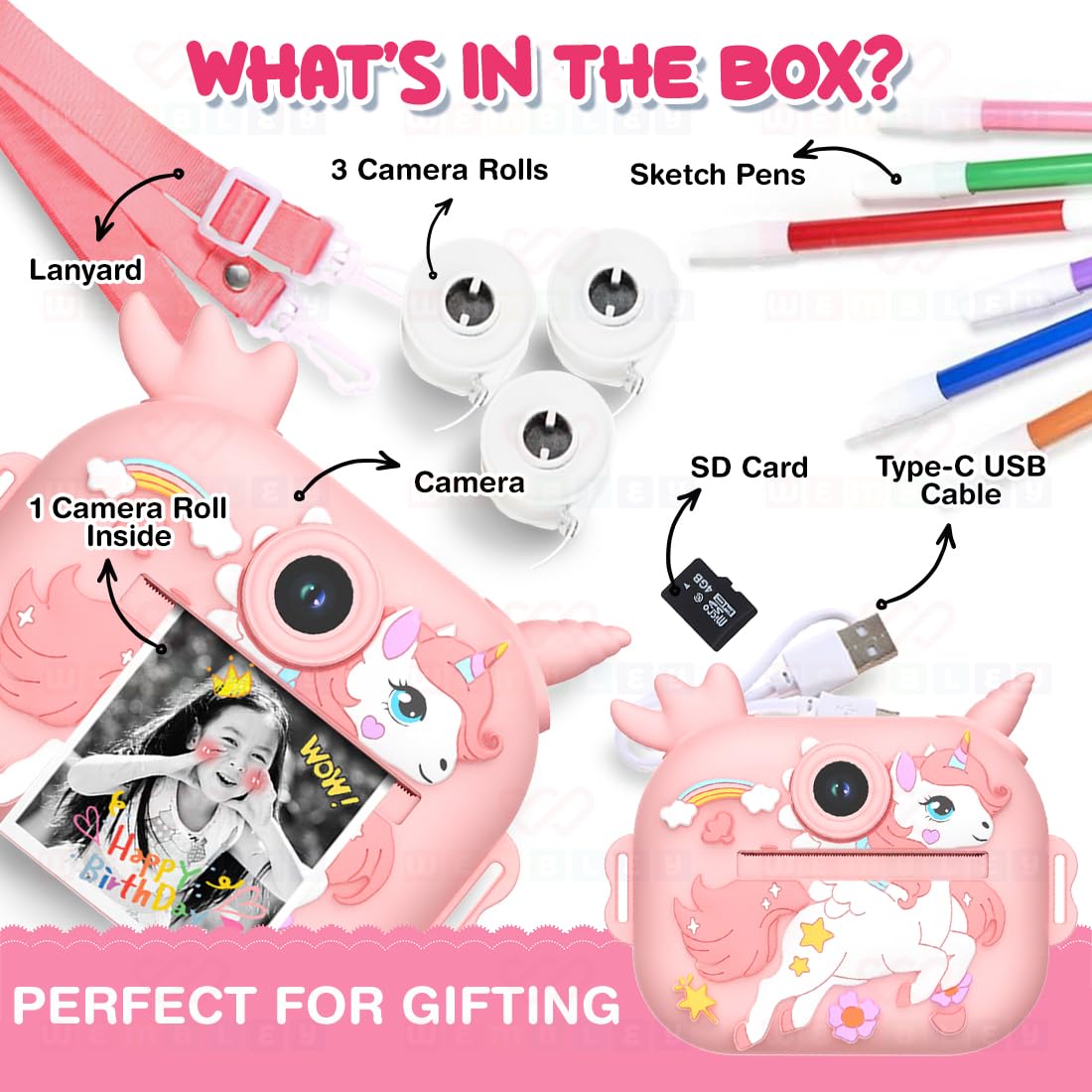 Instant Print Digital Camera for Kids Video Recorder (Unicorn)