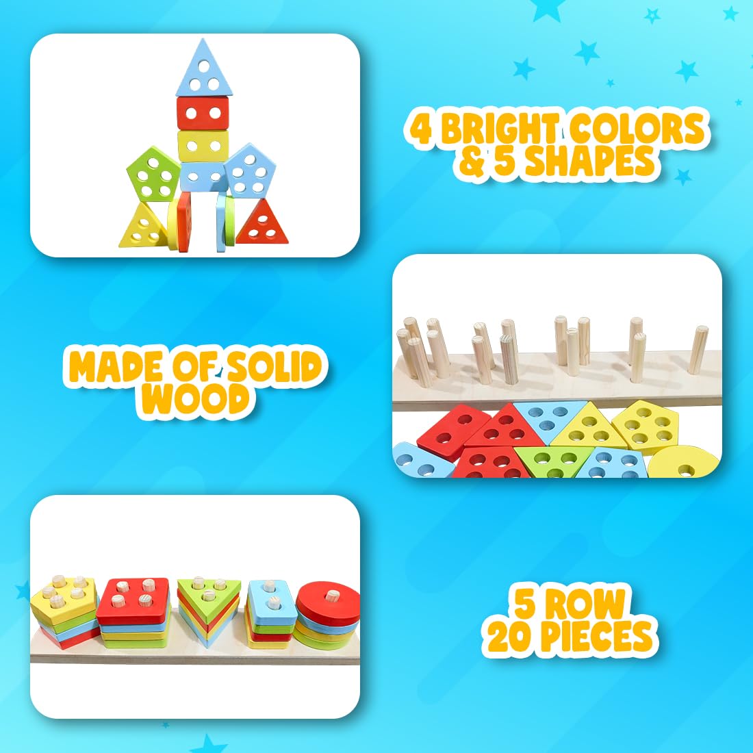 Geometric Blocks Stacker Shape Sorter Stacking Column Puzzle Set