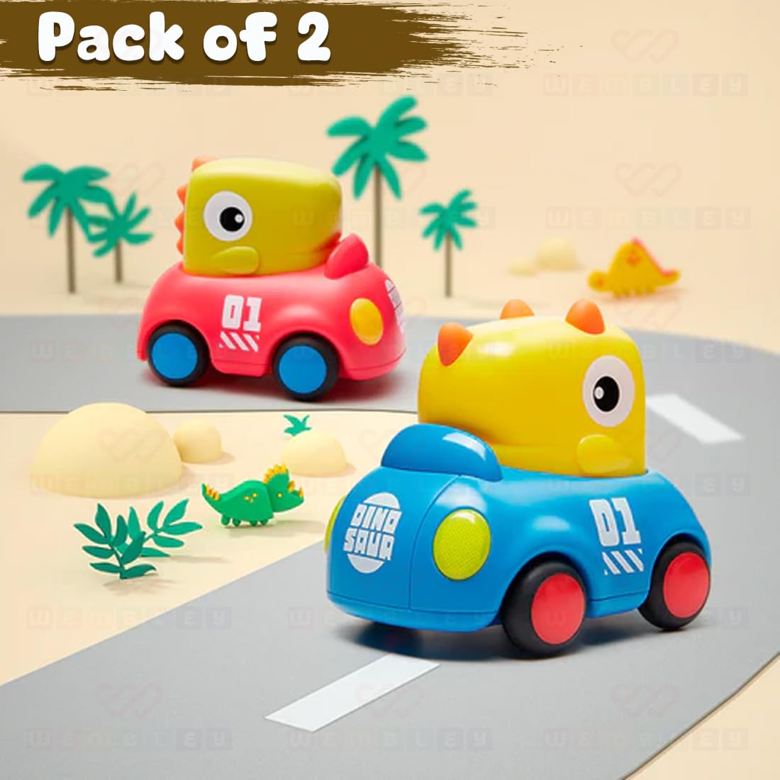 Dinosaur Themed Inertia Push & Go Friction Toy Car (Set of 2)
