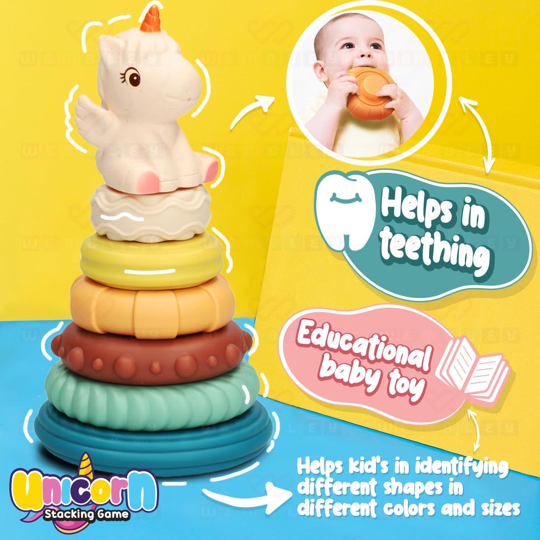 Stacking Baby Bath Toys (6 Rings with Unicorn)