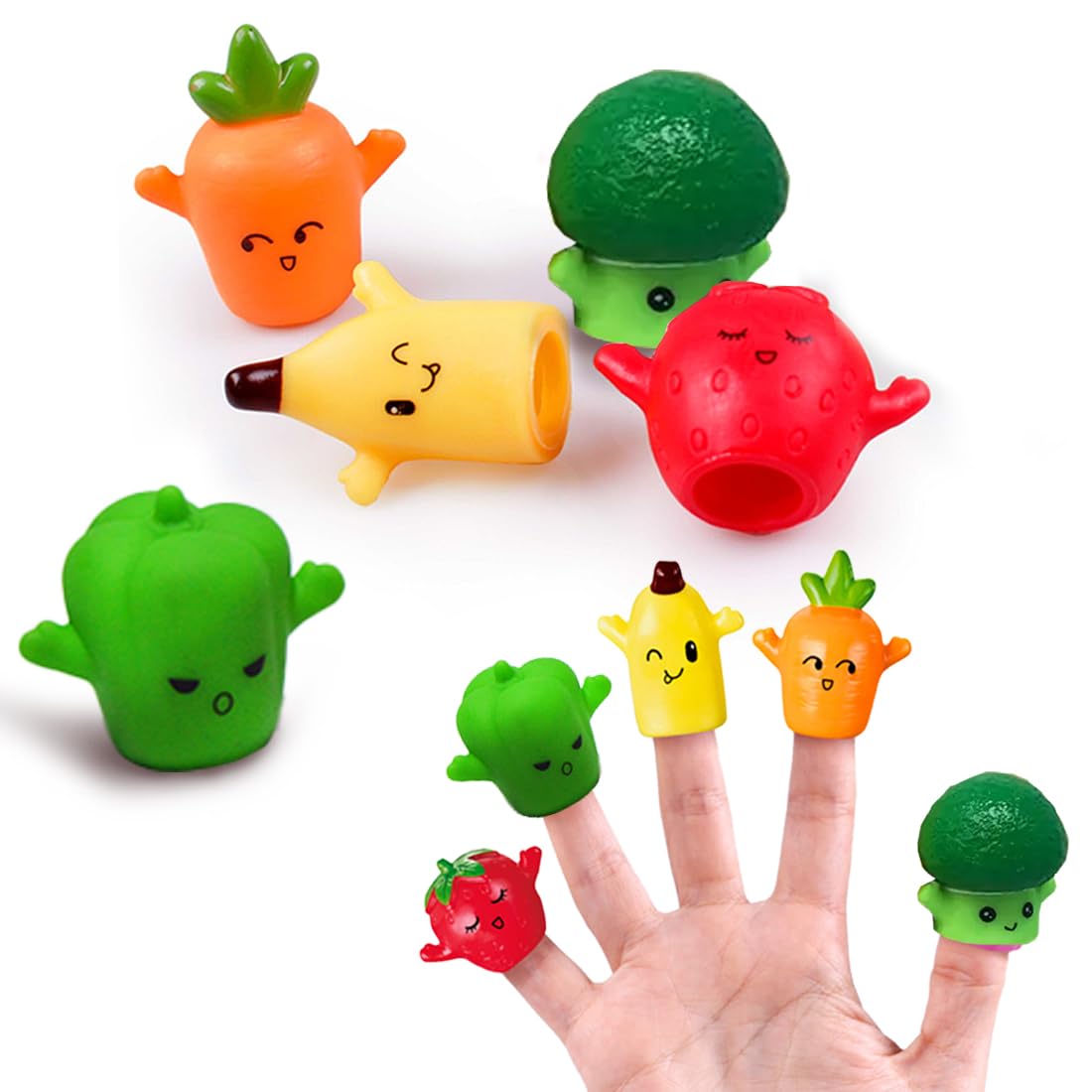 Soft & Squishy Finger Puppets Set (Fruits & Veggies, 5 Pcs)