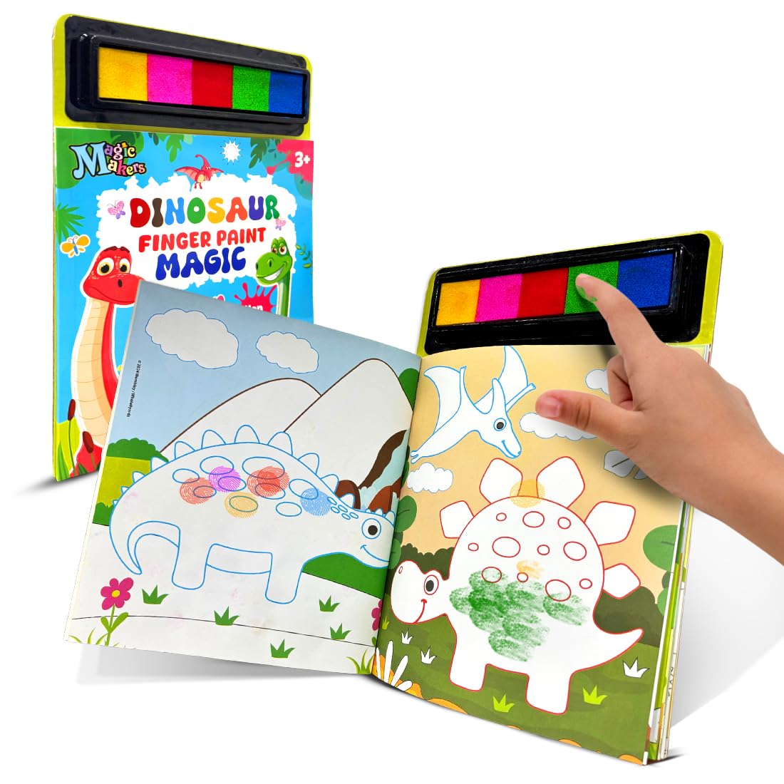 Dinosaur-Themed Finger-Painting Art Set with 5 Sponge Pads