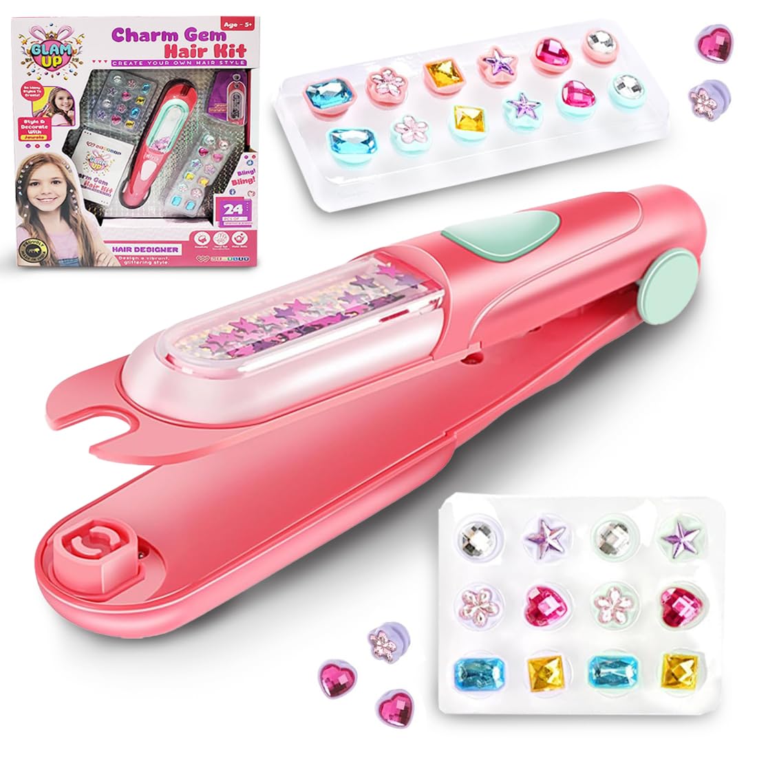 Hair Stapler Decoration Kit with 24 Pcs Jewel Beads & Hair Styling Accessories (Multicolor)
