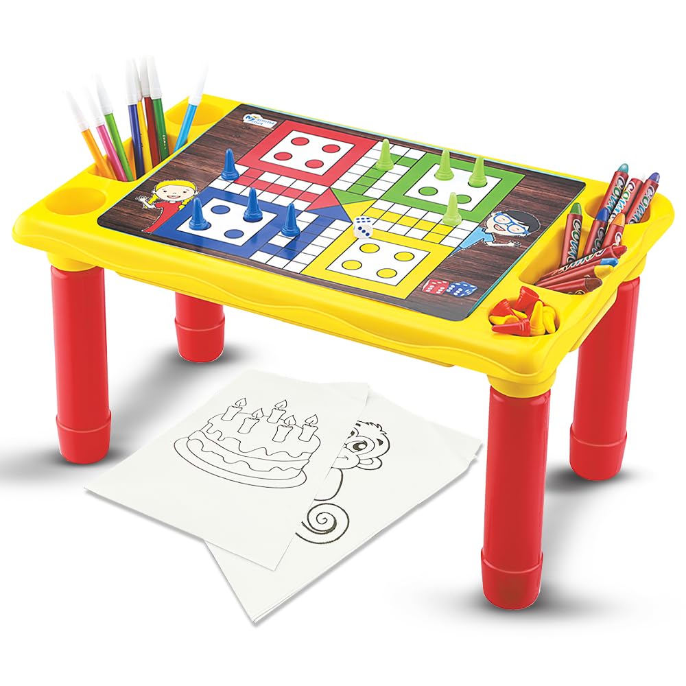 2-In-1 Study Table for Kids with Ludo, A4 Sheets & Sketch Pens