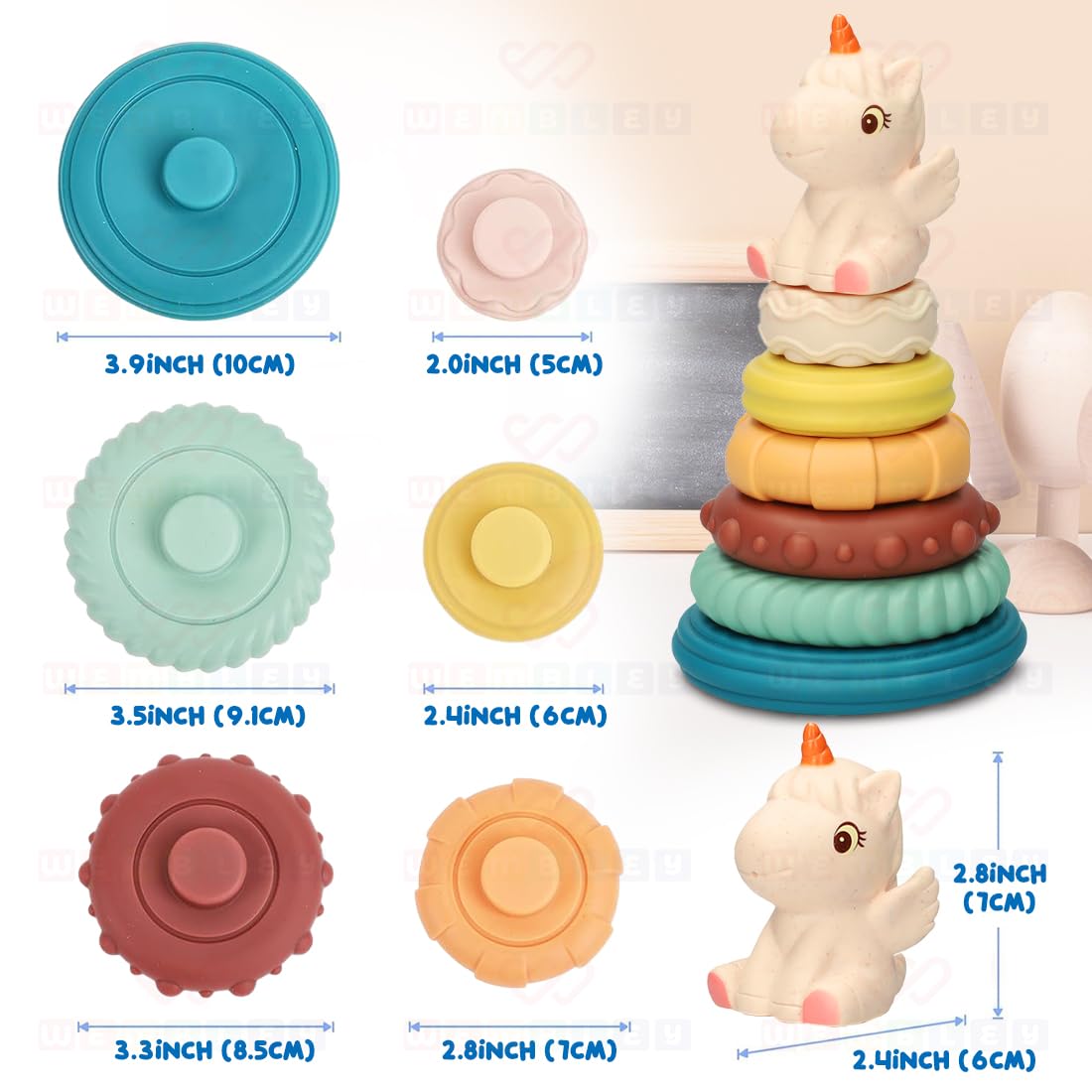 Stacking Baby Bath Toys (6 Rings with Unicorn)