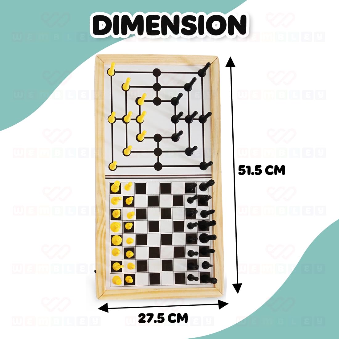 3-in-1 Strategic Wooden Chess Board Indoor Game Set with Strike Master & Nine Men's Morris