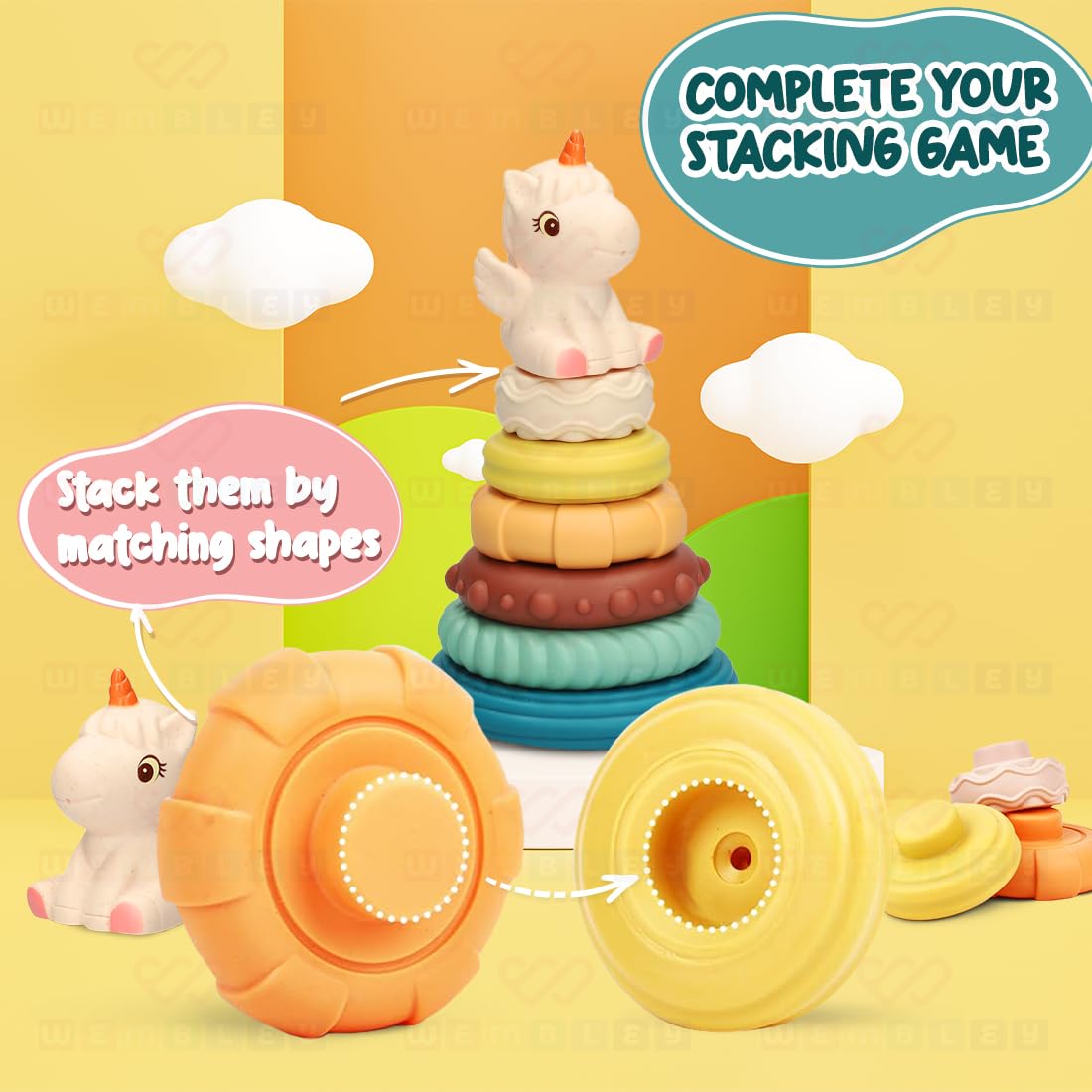Stacking Baby Bath Toys (6 Rings with Unicorn)