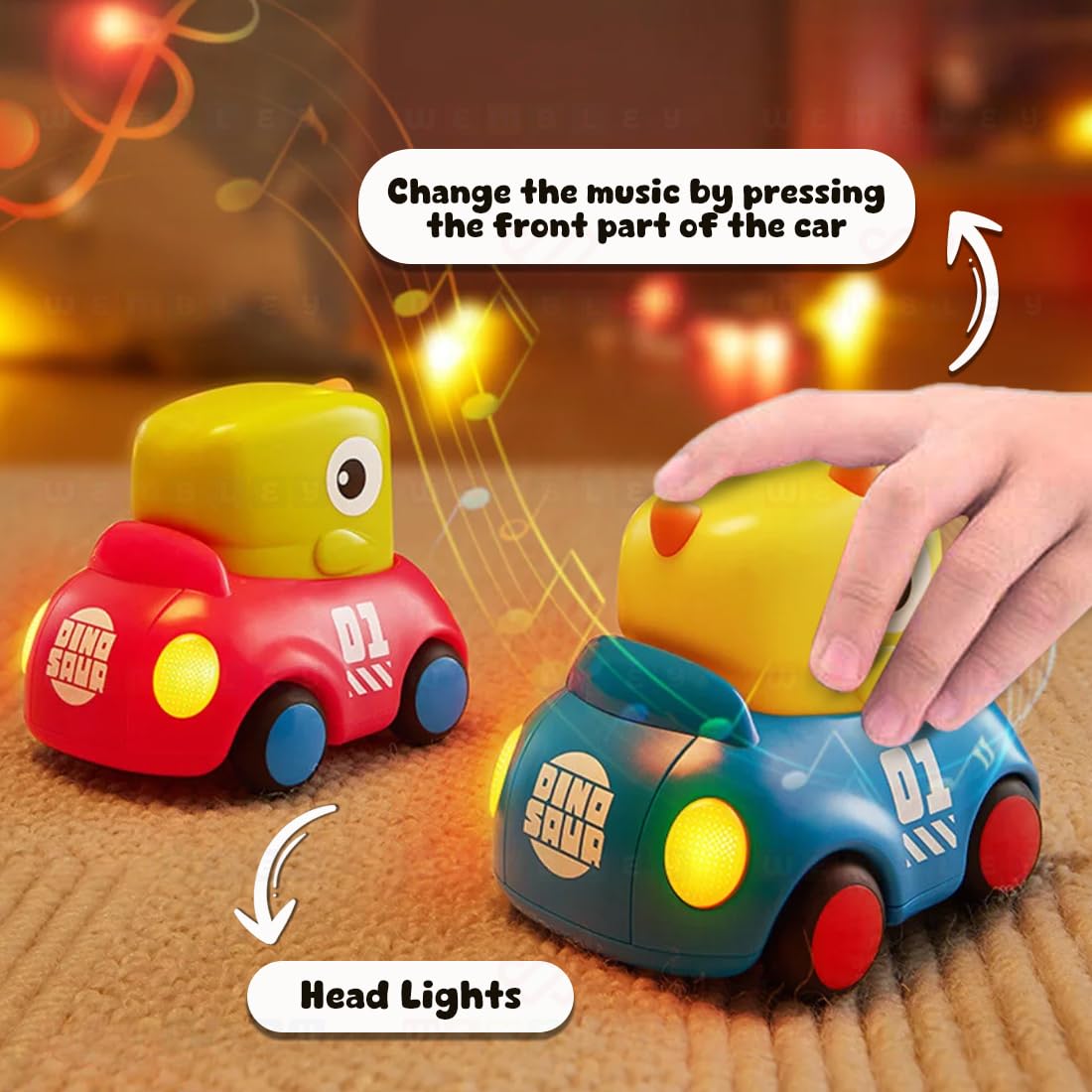 Dinosaur Themed Inertia Push & Go Friction Toy Car (Set of 2)