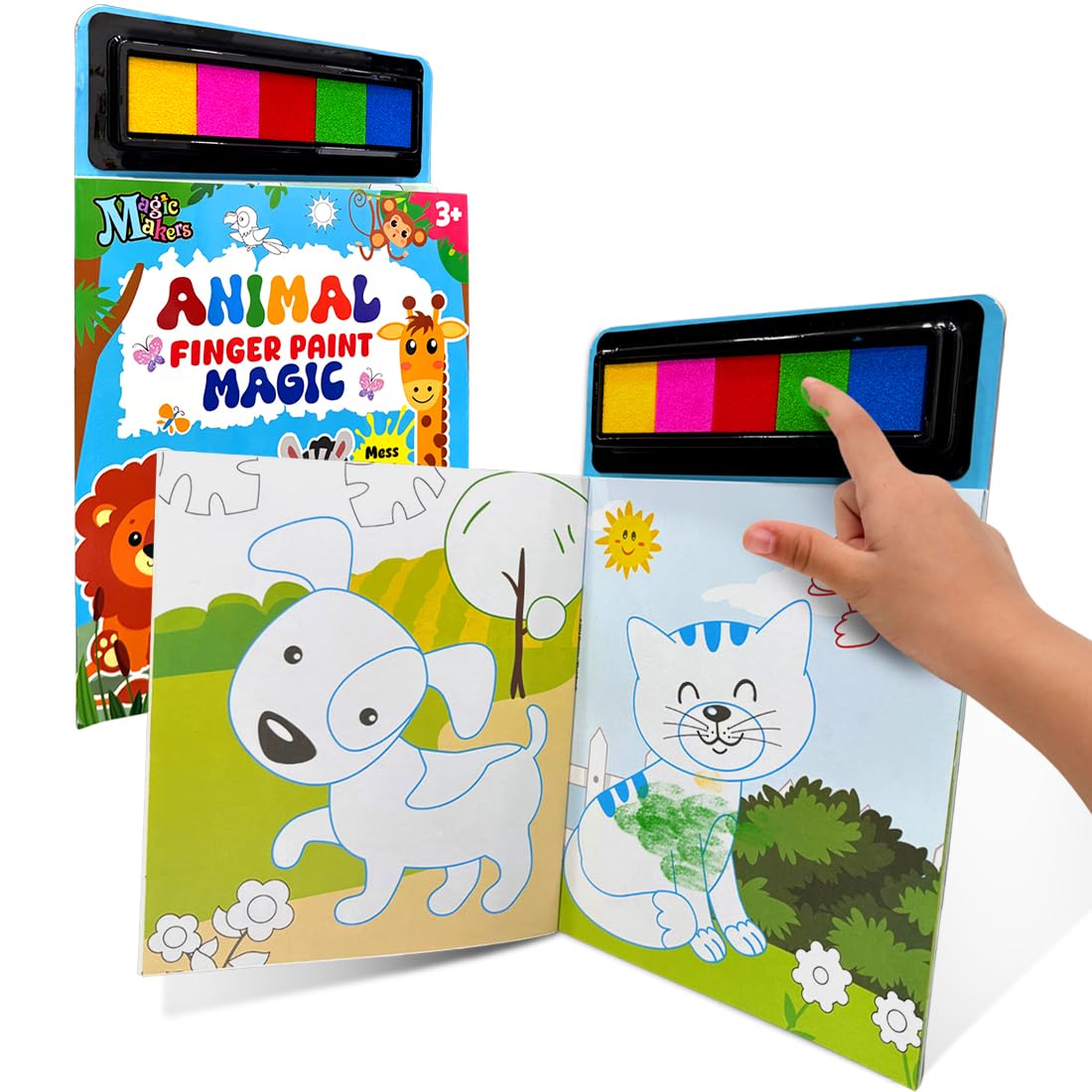 Animal-Themed Finger-Painting Art Book with 5 Sponge Pads