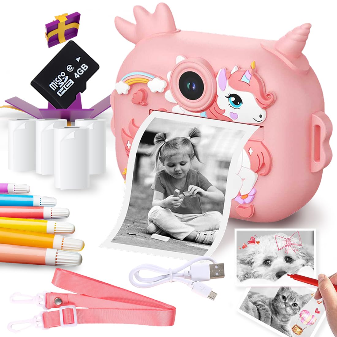 Instant Print Digital Camera for Kids Video Recorder (Unicorn)
