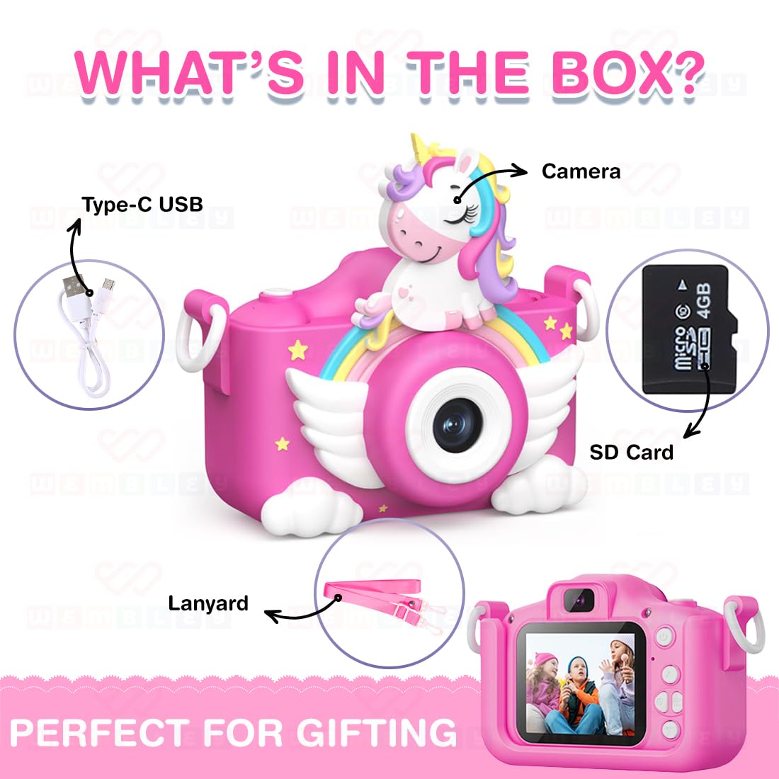 Kids Digital Camera Unicorn Design Video Recorder - Pink