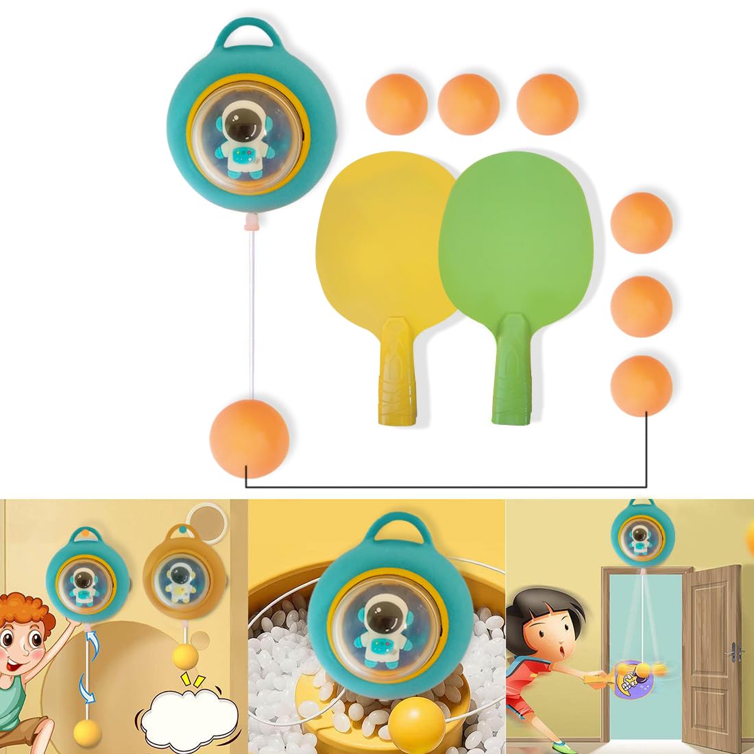 Hanging Table Tennis Indoor Playset with 2 Paddles (Multicolor, 2 Player)