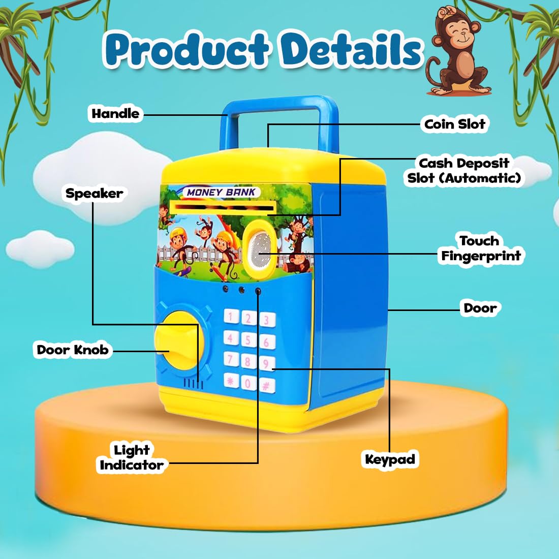 Money Saving ATM Piggy Bank for Kids with Finger Print Sensor