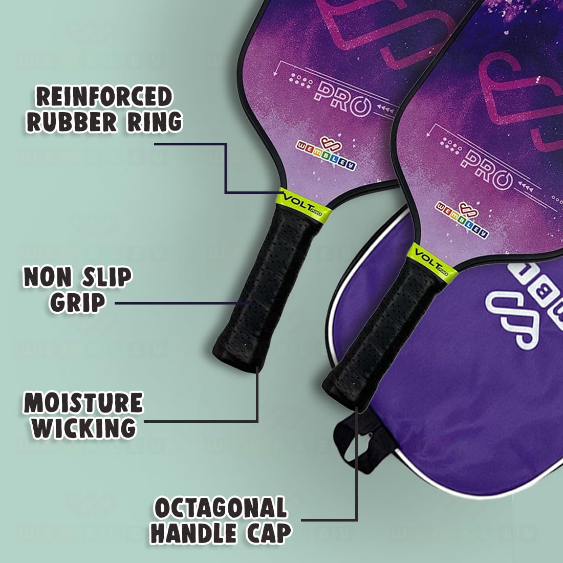 Sturdy & Lightweight Pickleball Paddle Set with Anti-Slip Grip (Purple)