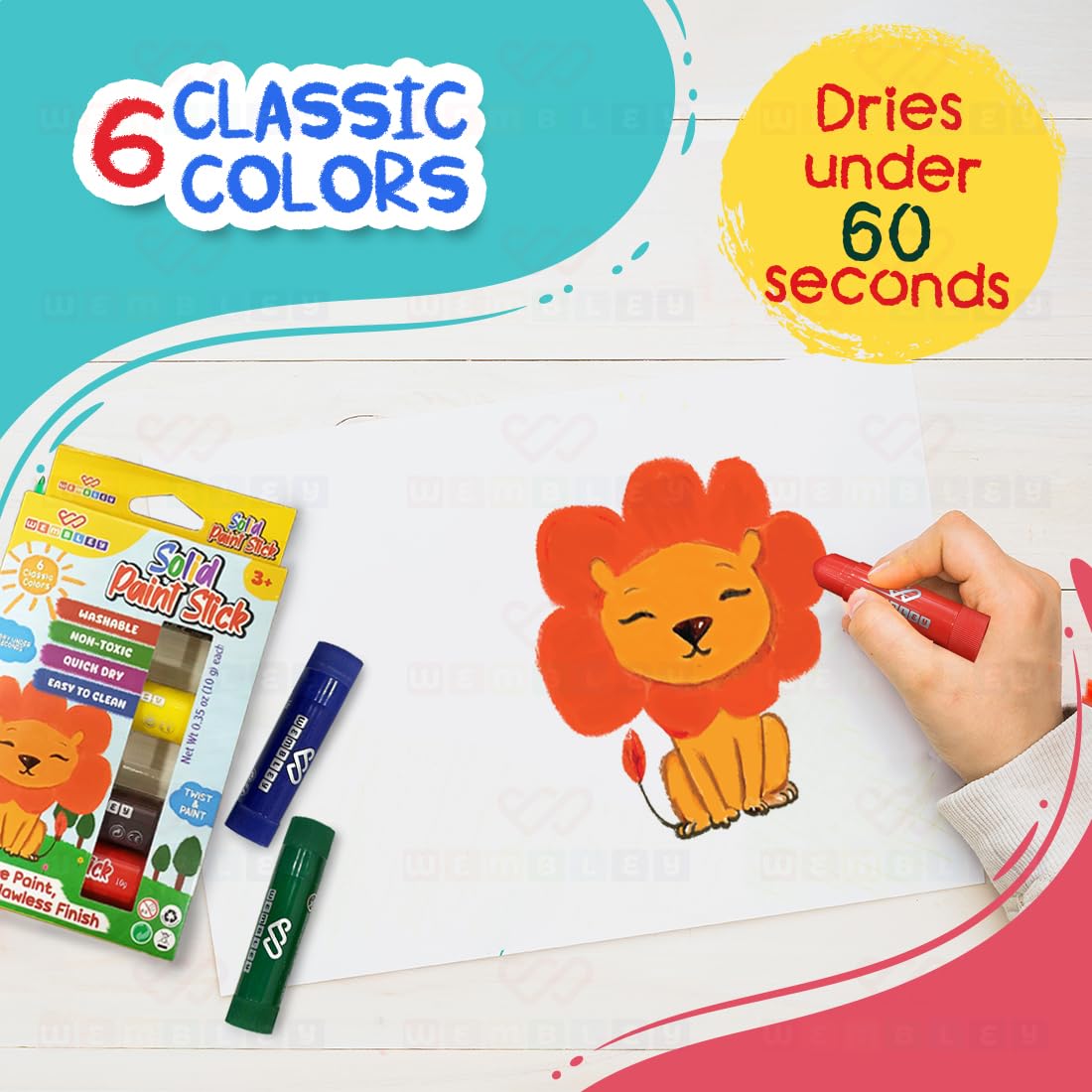 Solid Quick Dry Paint Stick Set for Kids (6 Paint Sticks)