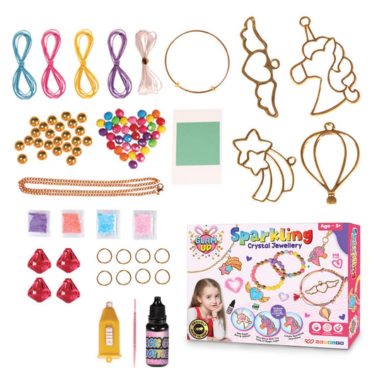 DIY Sparkling Crystal Bracelet Making Set for Girls (Unicorn Theme)