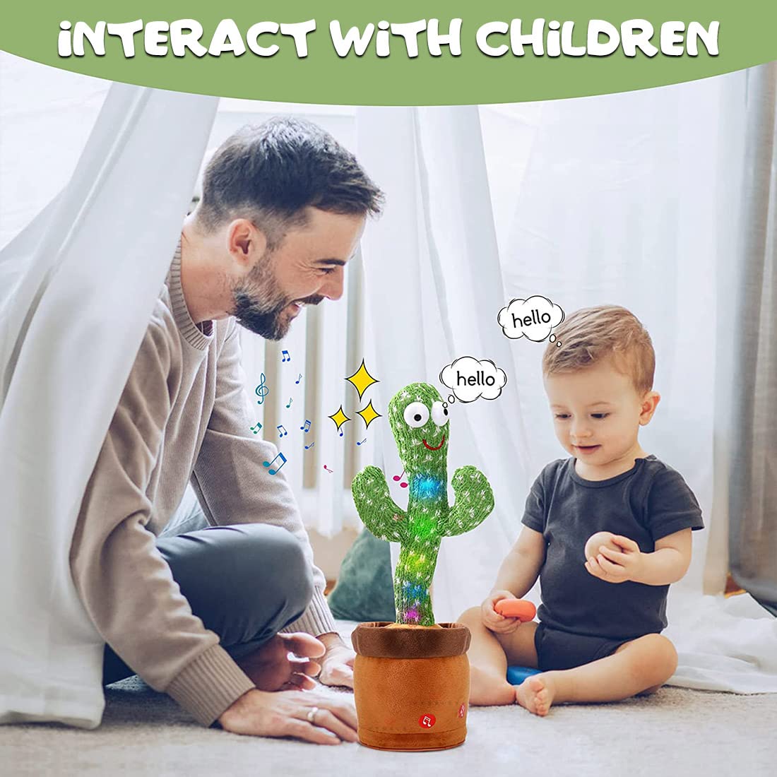 Plush Talking & Dancing Cactus Toy with Lights