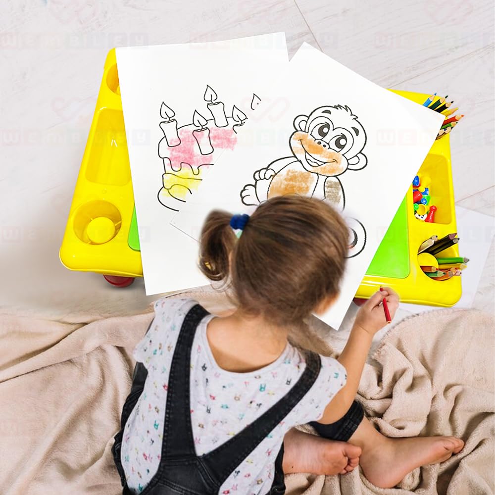 2-In-1 Study Table for Kids with Ludo, A4 Sheets & Sketch Pens