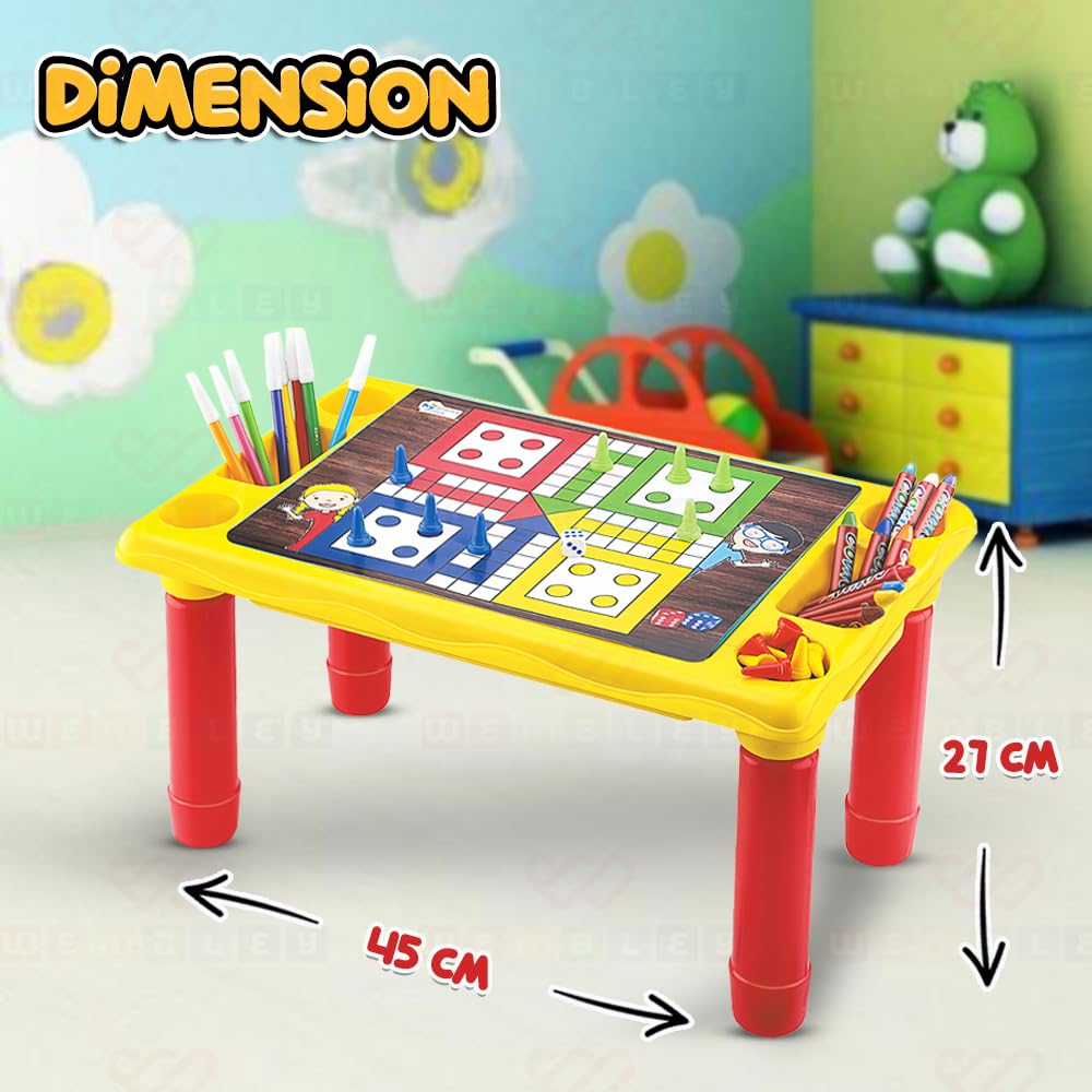 2-In-1 Study Table for Kids with Ludo, A4 Sheets & Sketch Pens