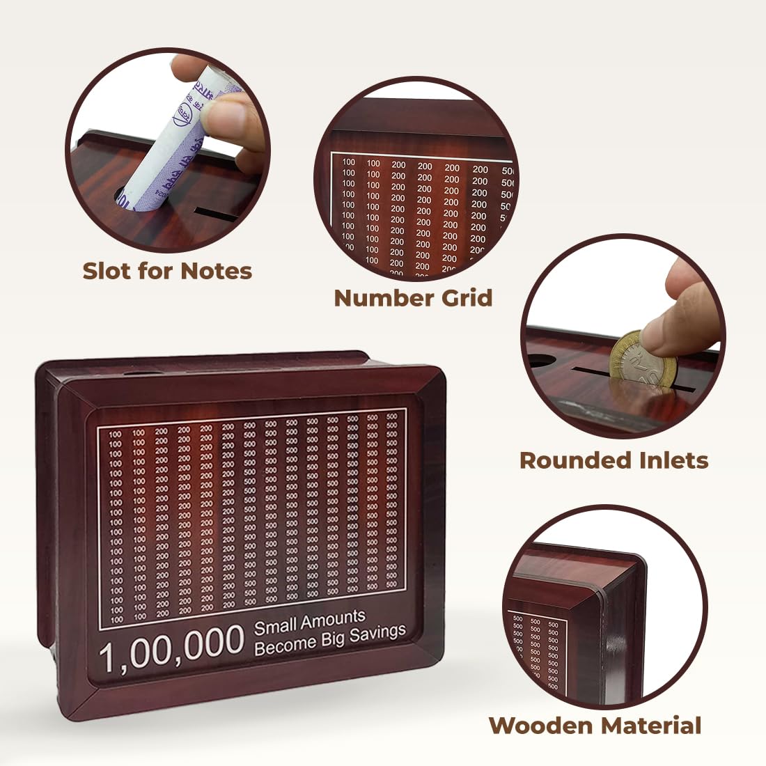 Wooden Money-Saving Box with Goal Tracking