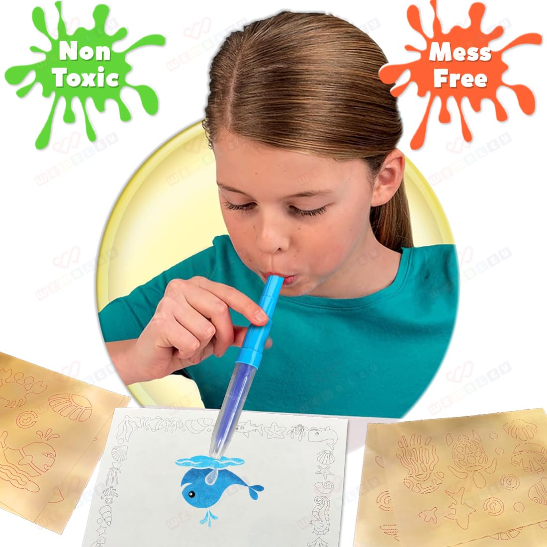 Blow Pen Painting Color Set for Kids (Sea Theme)