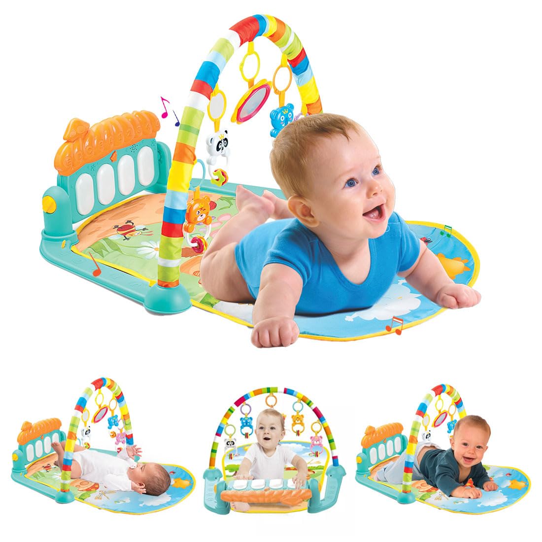 Gym Play Mat for Babies with Rattle Toys & Musical Piano
