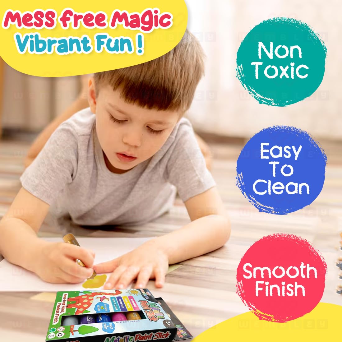 Mess-Free Metallic Paint Sticks Set for Kids (6 Paint Sticks)
