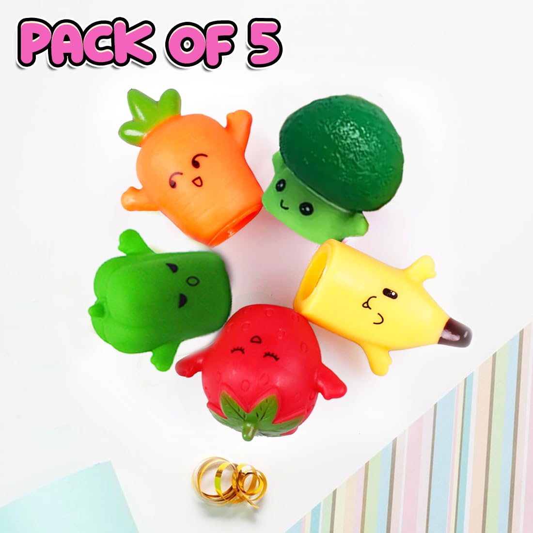 Soft & Squishy Finger Puppets Set (Fruits & Veggies, 5 Pcs)