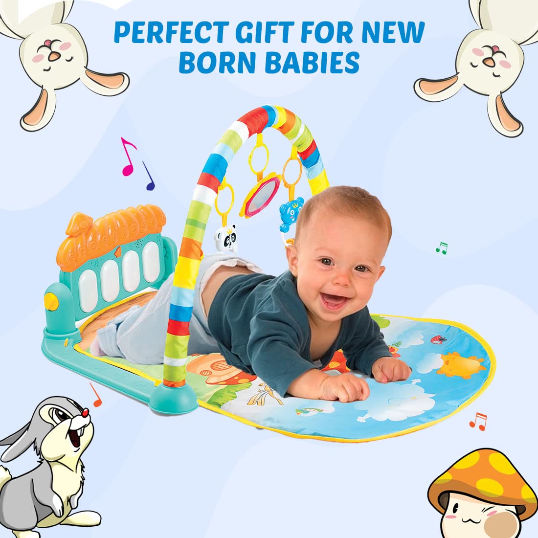 Gym Play Mat for Babies with Rattle Toys & Musical Piano