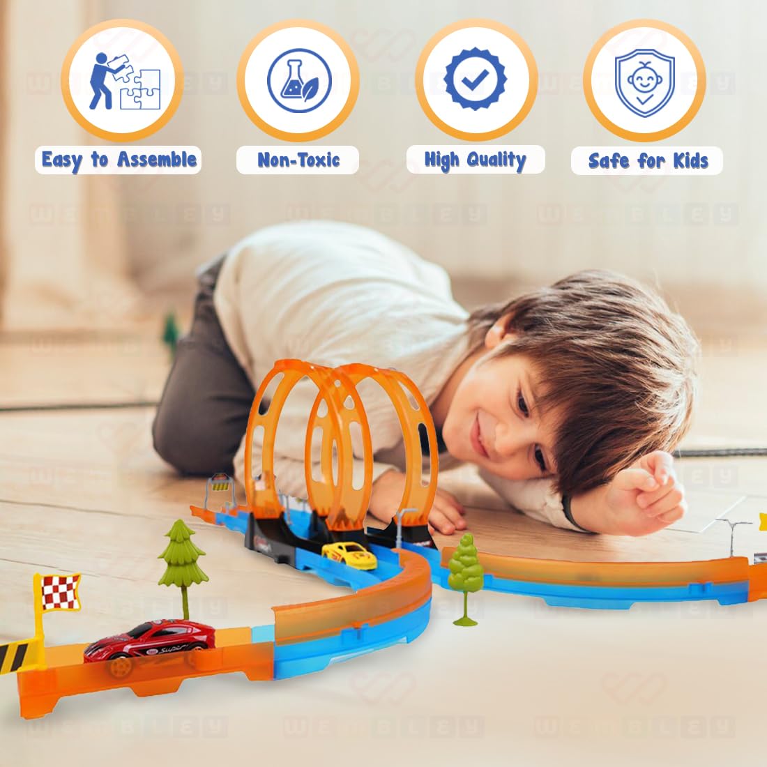 360° Spin Pull Back Car Track Set for Kids with 2 Cars
