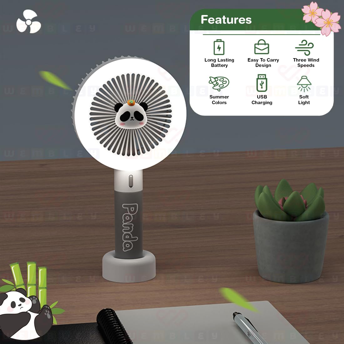 Mini Handheld Rechargeable Desktop Fan (Panda)