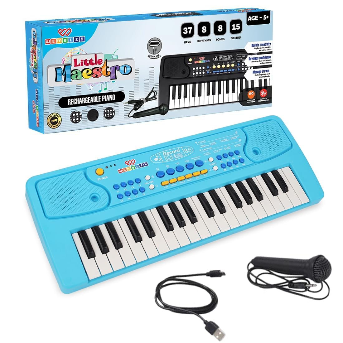 Little Maestro Kids Piano with Microphone (Blue)