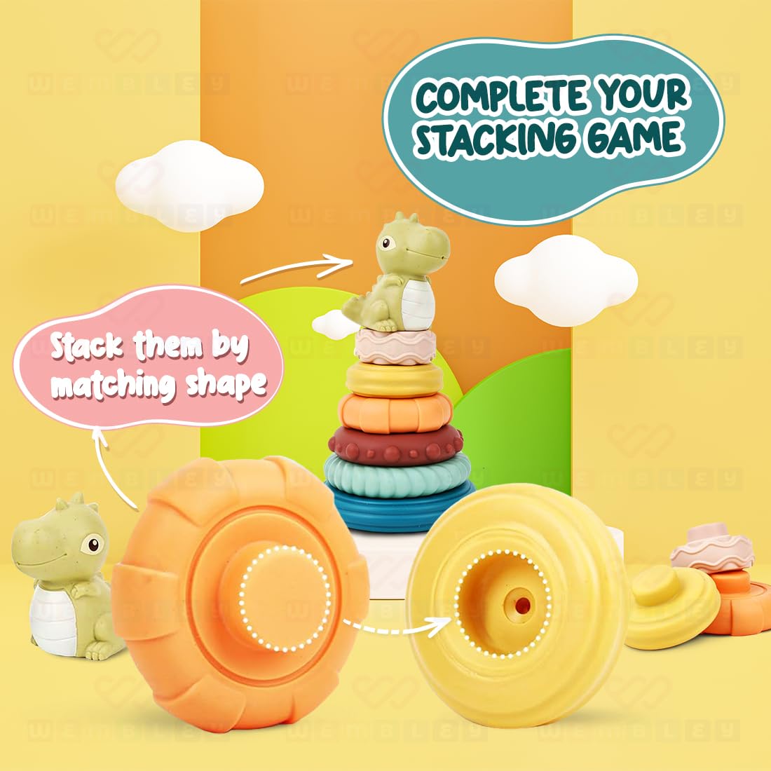 Stacking Baby Bath Toys (6 Rings with Dino)
