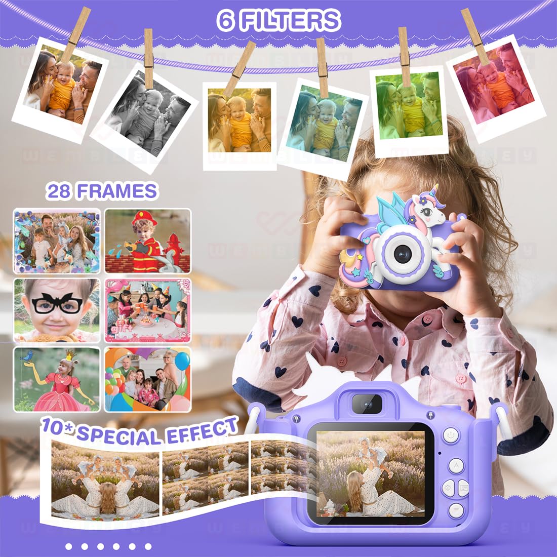Kids Digital Camera Unicorn Design Video Recorder - Purple