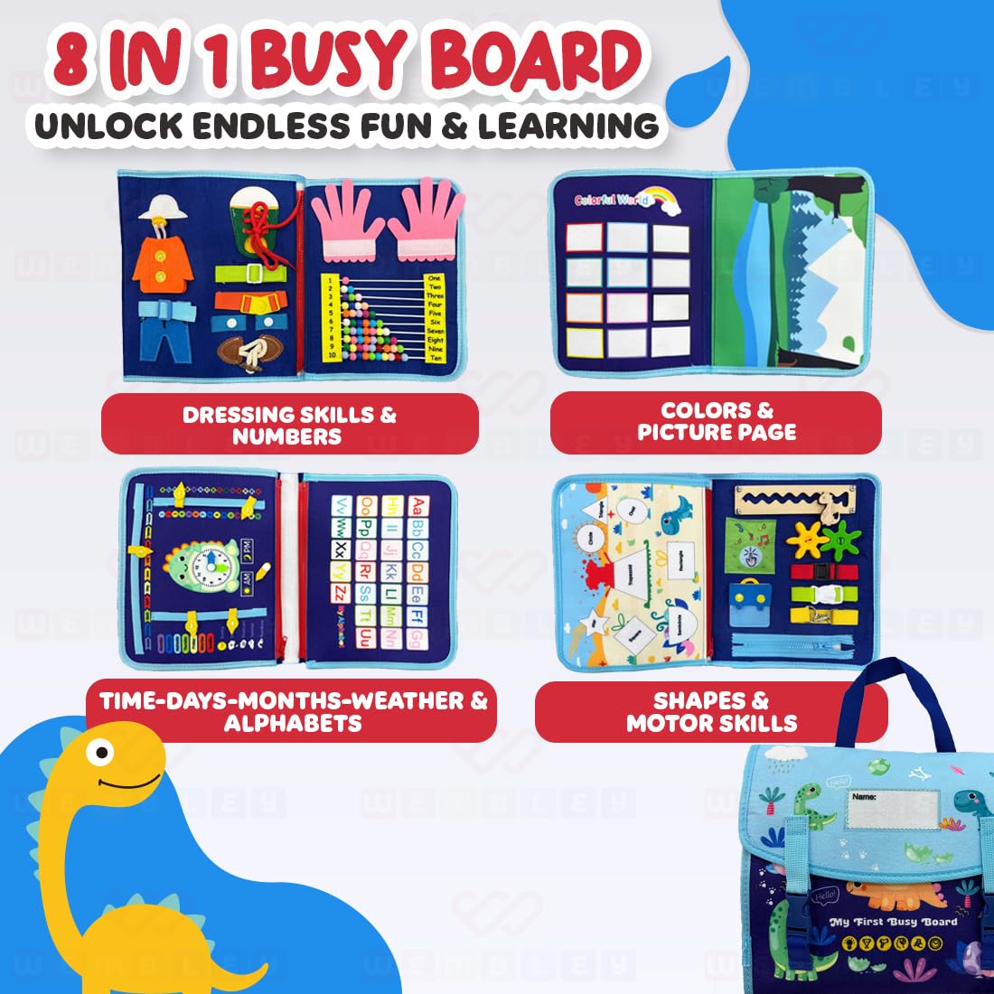Interactive Busy Bag Activity Binder Educational Toy for Kids (Dinosaur, Backpack)
