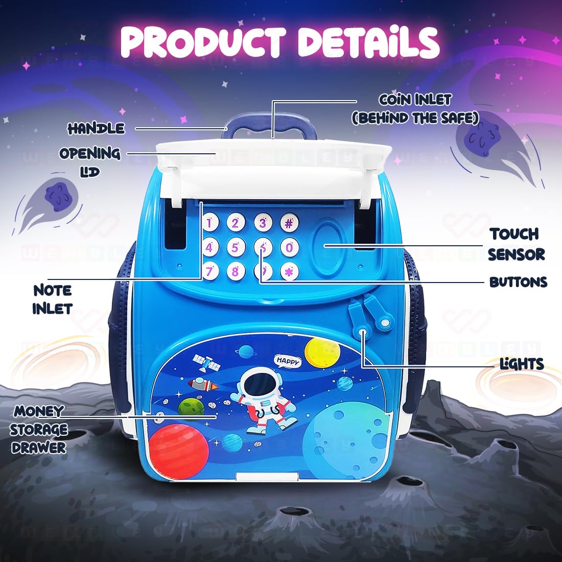 Backpack Style ATM Piggy Bank for Kids (Space Themed)