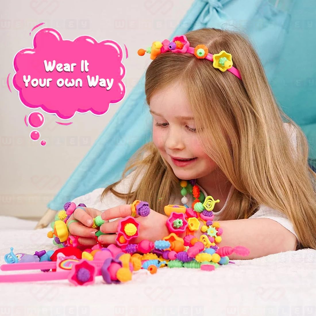 Pop Beads No Thread DIY Jewelry Making Kit for Kids (200+ Beads)