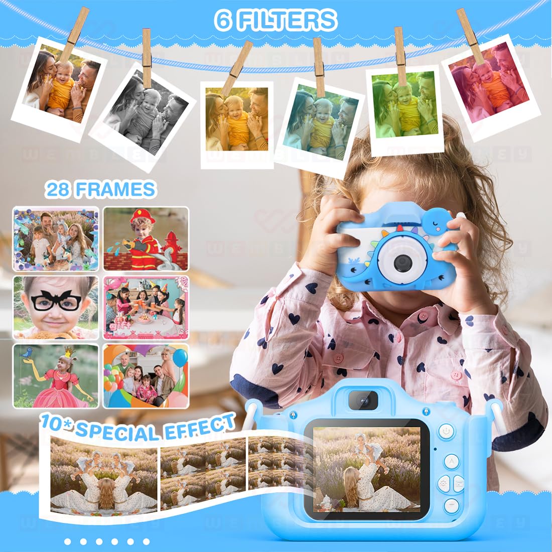 Kids Digital Camera Dino Design Video Recorder - Blue