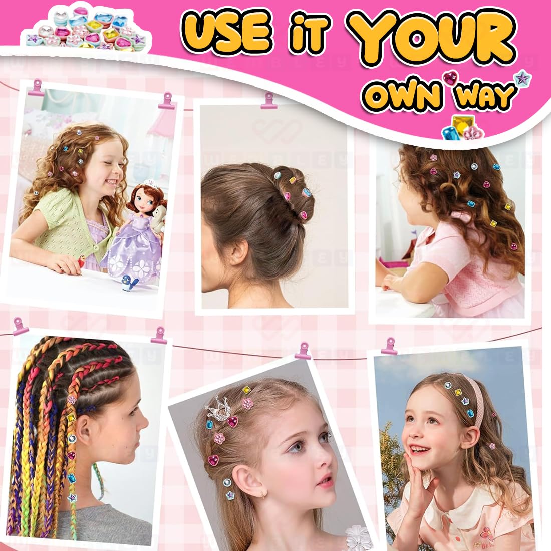 Hair Stapler Decoration Kit with 24 Pcs Jewel Beads & Hair Styling Accessories (Multicolor)